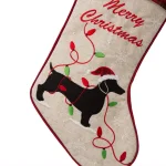 Glitzhome 21 in. Dachshund Fabric Christmas Stocking - White with Red Trim thumbnail 3