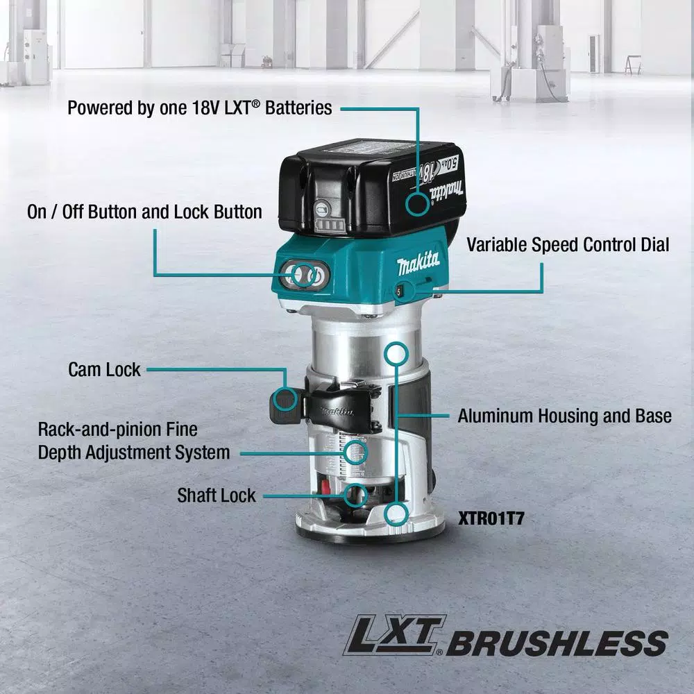 Makita 18V LXT Brushless Cordless Compact Router with Variable Speed and LED Light (Tool Only)