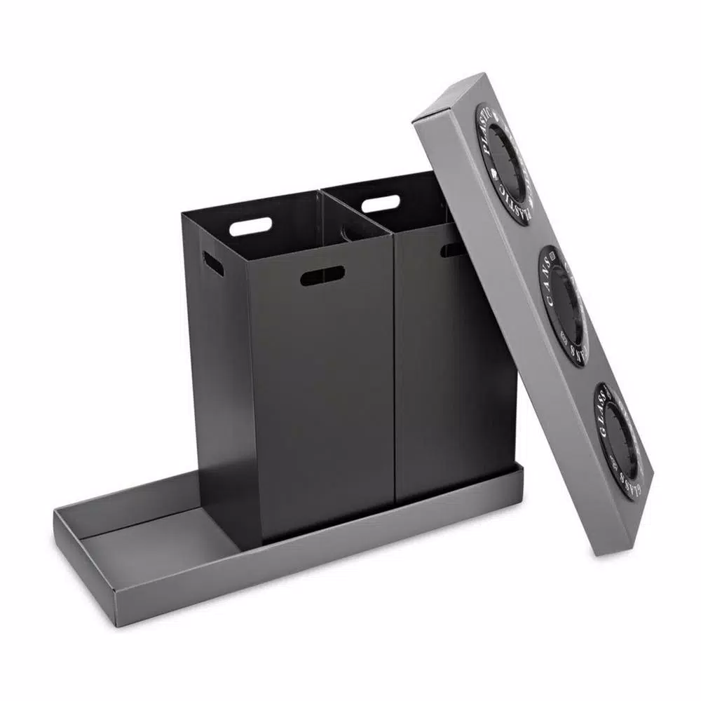 Alpine Industries 28 Gal. Black Corrugated Plastic 3-Compartment Indoor Trash and Recycling Bin