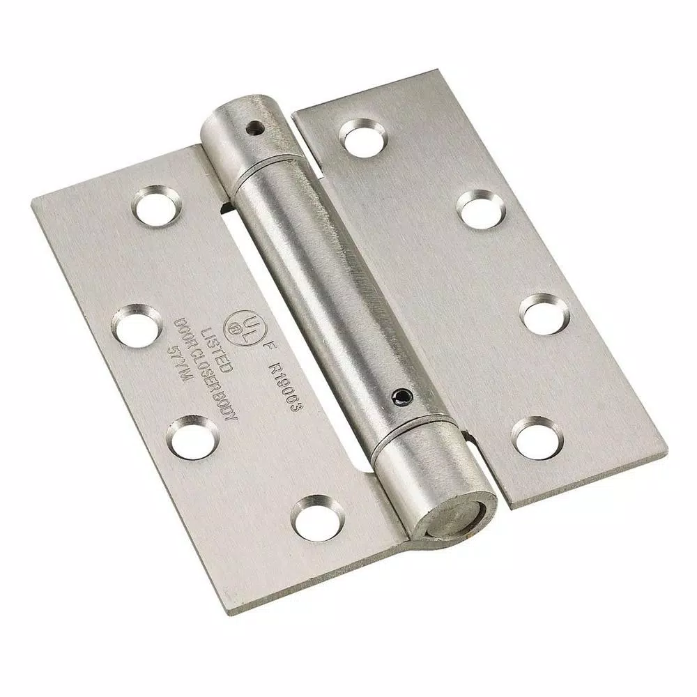 Onward 4 in. x 4.5 in. Adjustable Spring Butt Hinge, Brushed Nickel Steel