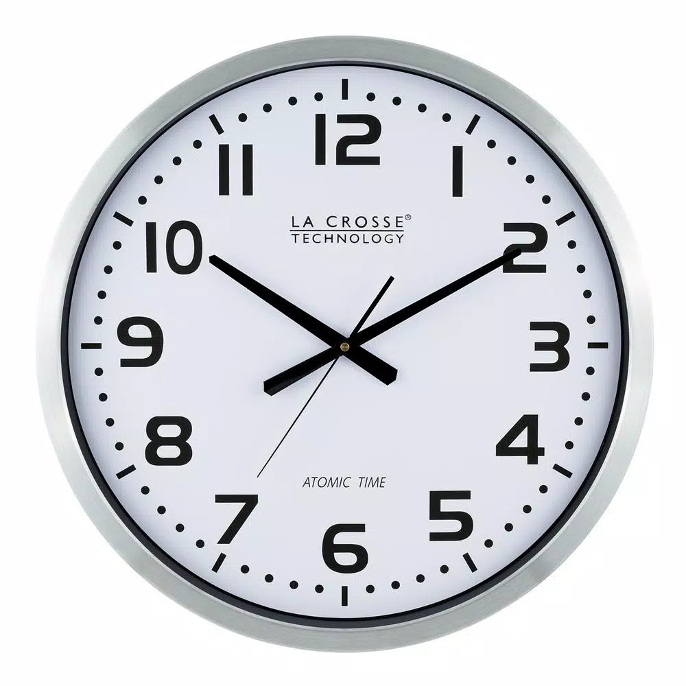 La Crosse Technology 20 in. Atomic Analog Wall Clock with Brushed Aluminum Frame