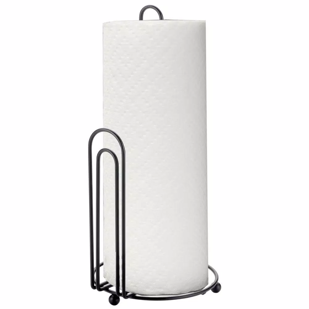 Home Basics Modern Double Wire Free Standing Paper Towel Holder, Black Steel