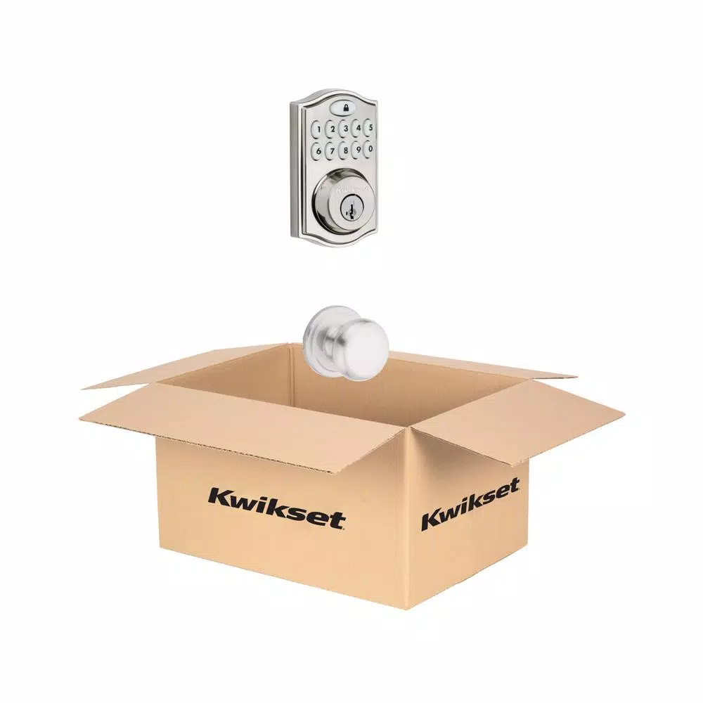 Kwikset SmartCode Satin Nickel Single Cylinder Electronic Deadbolt with SmartKey Security and Juno Passage Knob