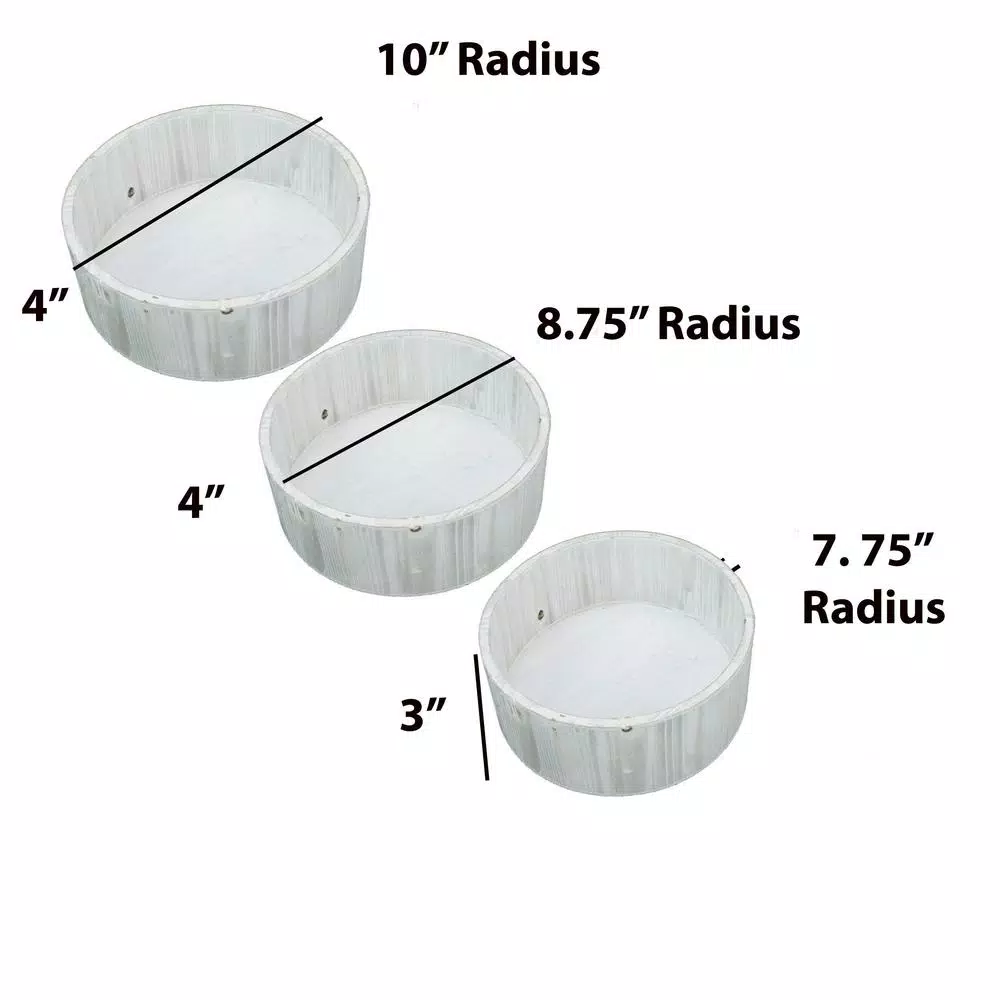 Admired By Nature 10 in. Light Grey Wash Round Wood Crate Set of 3 - Decorative Farmhouse Storage Boxes