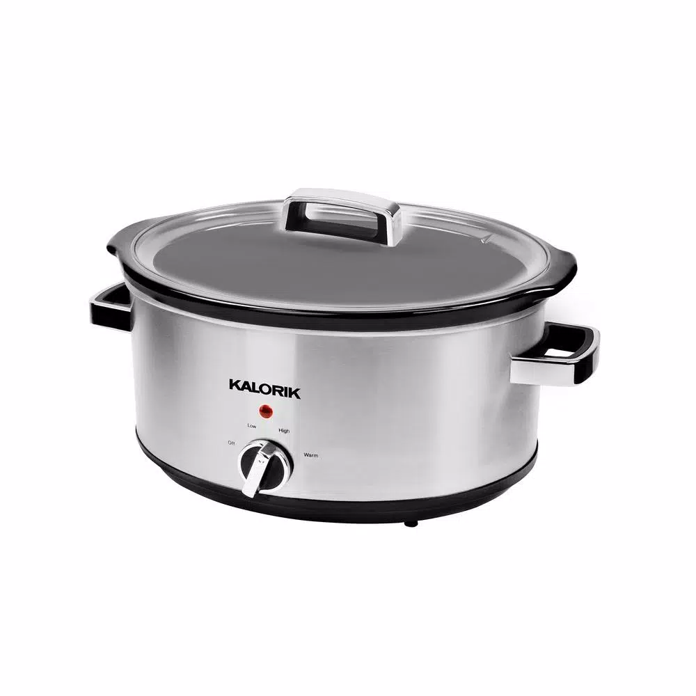 KALORIK 6.5 Qt. Stainless Steel Slow Cooker with Removable Stoneware and Glass Lid