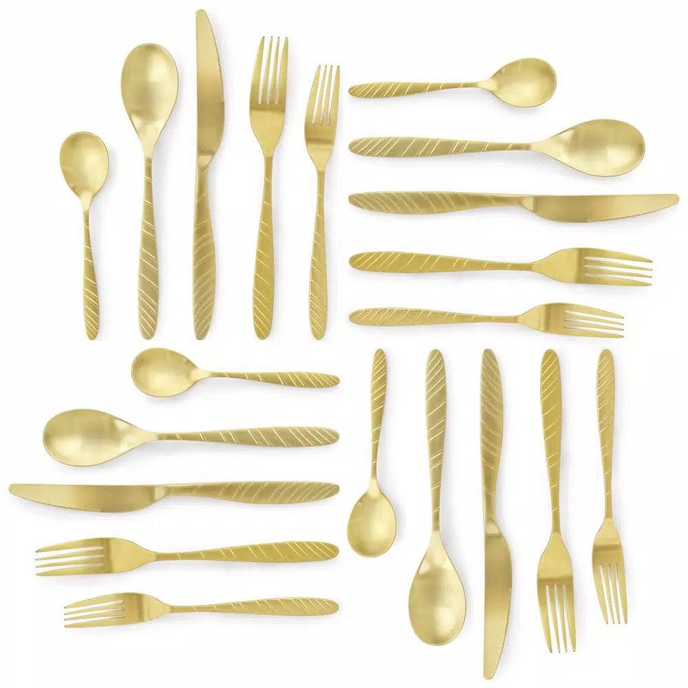 Megachef La Vague 20-Piece Matte Gold Flatware Set, 18/10 Stainless Steel Service for 4