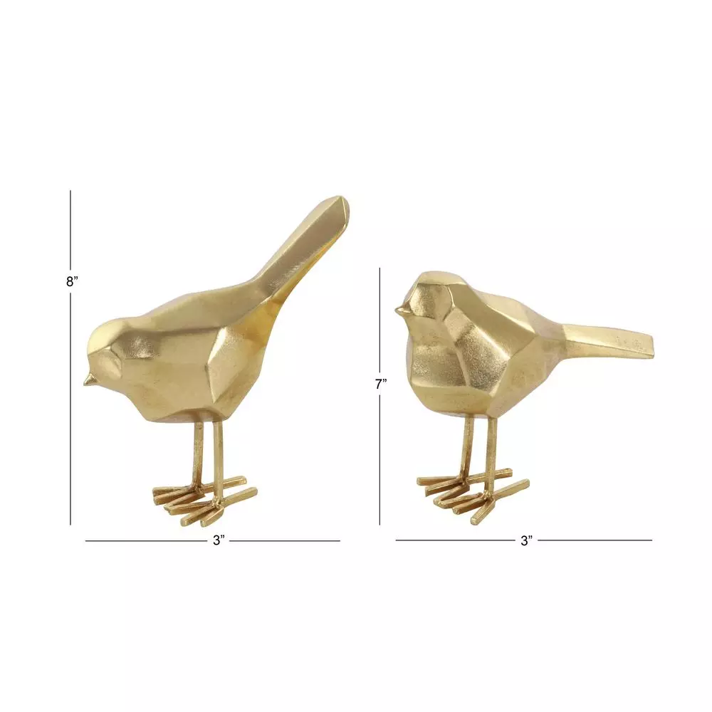 CosmoLiving by Cosmopolitan Geometric Gold Bird Decorative Sculptures, Set of 2 Modern Abstract Bird Figurines