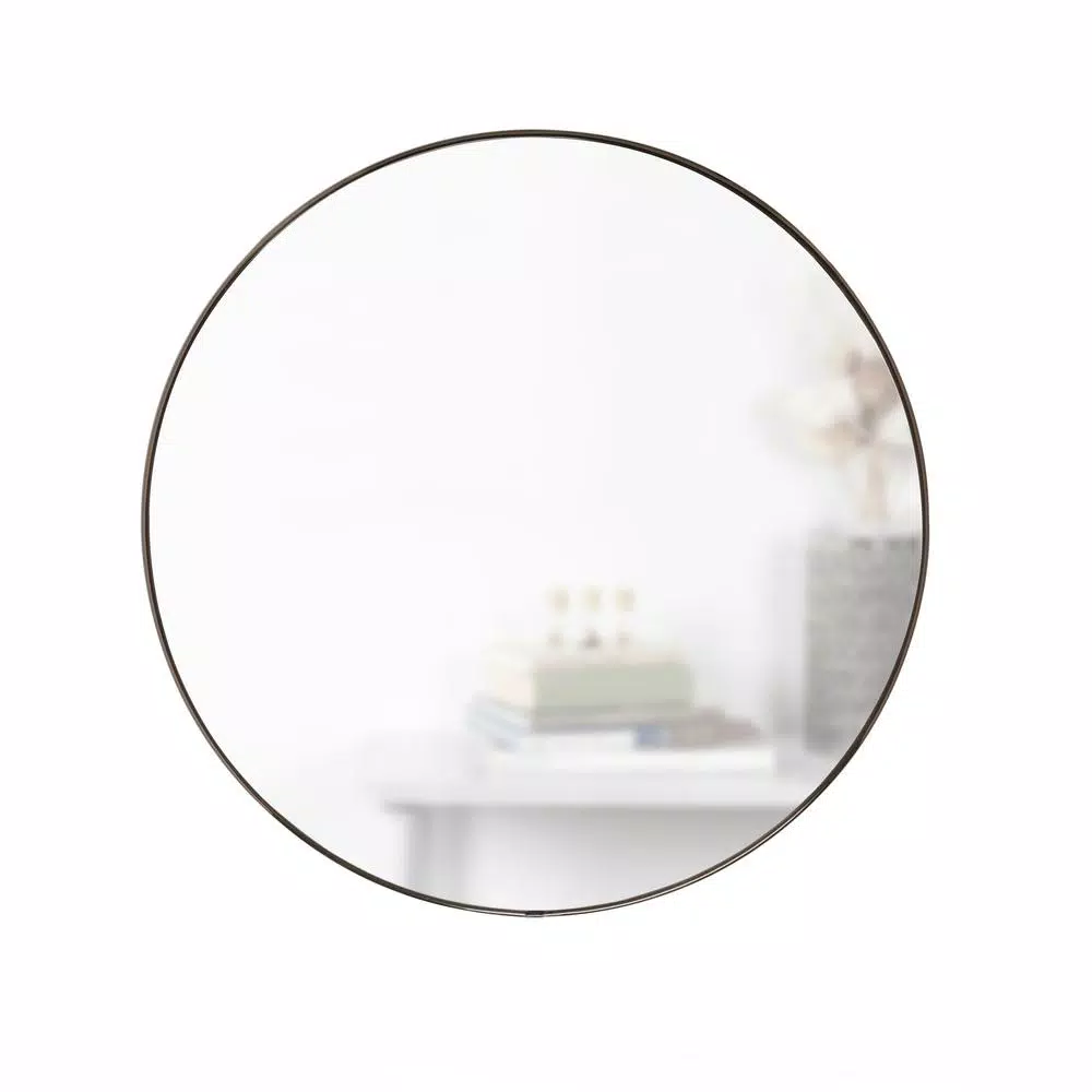 Umbra Hubba Round Contemporary Wall Mirror, Metallic Titanium, 34 in.