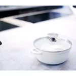 Berndes Vario Click Pearl 1.25 Qt. Round Cast Aluminum Ceramic Nonstick Dutch Oven with Glass Lid, White thumbnail 3