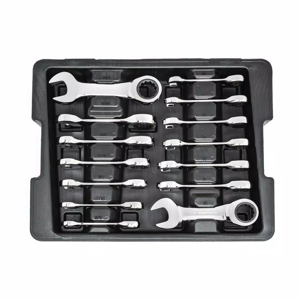 GEARWRENCH 14-Piece Stubby Combination Ratcheting Wrench Set, SAE & Metric