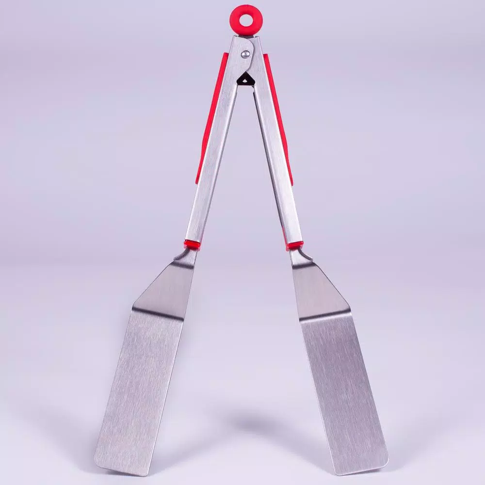 Chefright Quick Scoop Brushed Stainless Steel Spatula Tongs Set of 2 - Red