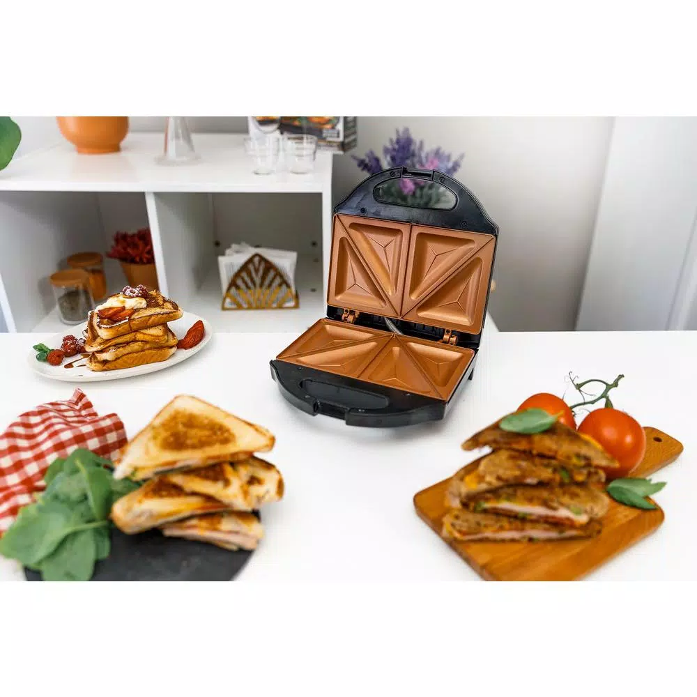 Gotham Steel Ti-Ceramic Non-Stick Sandwich Maker, 2-Slice Countertop Grill, Black