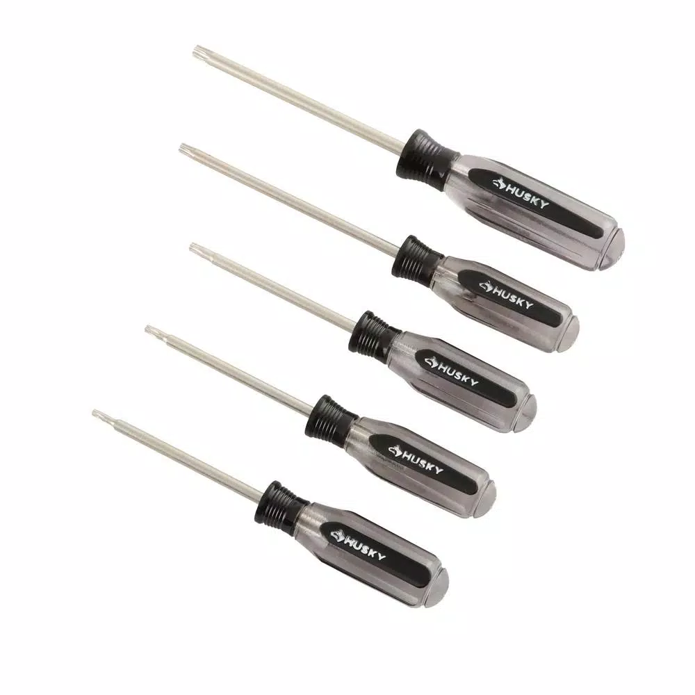 Husky 5-Piece Torx Screwdriver Set, High Strength Alloy Steel Blades, Ergonomic Handles