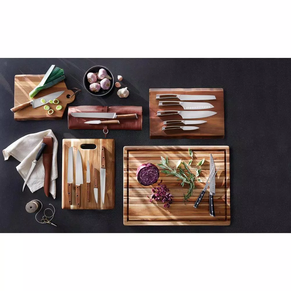 Cangshan H1 Series 4-Piece Professional Knife Set with Genuine Leather Roll and Teak Wood Handles
