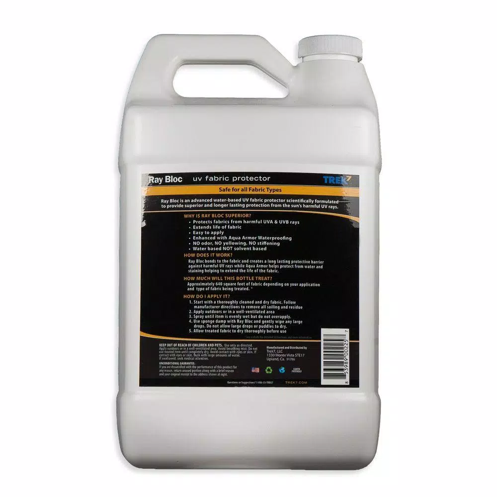 Trek7 Ray Bloc UV Fabric Protector Spray, 1 Gallon - Water-Based Waterproofing & Fade Protection