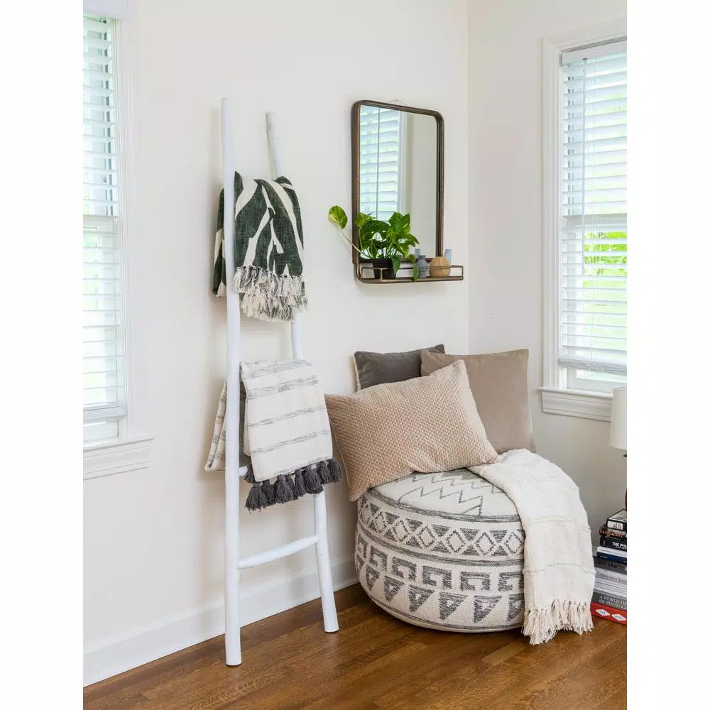 3R Studios Grey Striped Cotton Woven Throw Blanket with Tassels