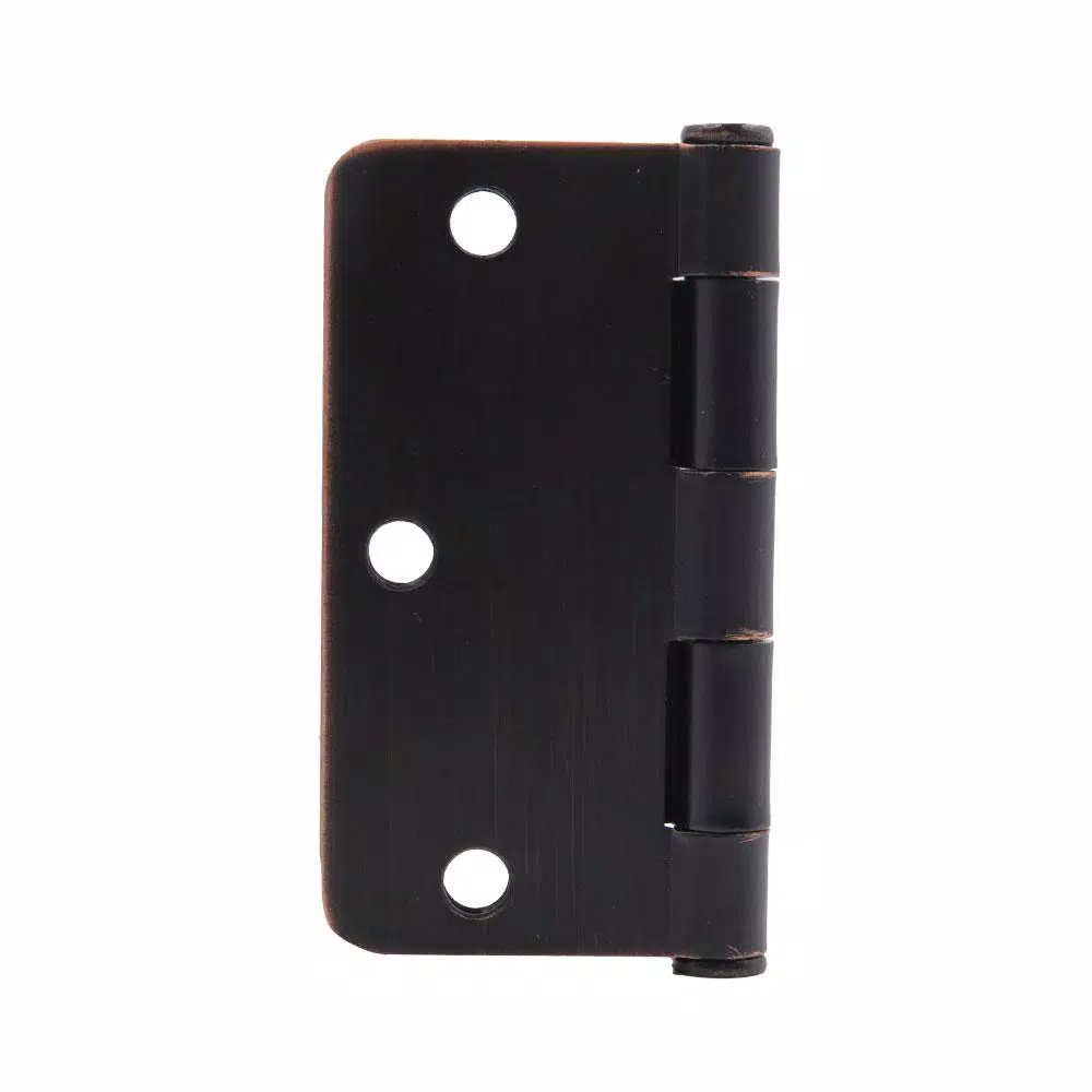 Everbilt 3-1/2 in. x 1/4 in. Radius Oil-Rubbed Bronze Steel Door Hinge, 24-Pack
