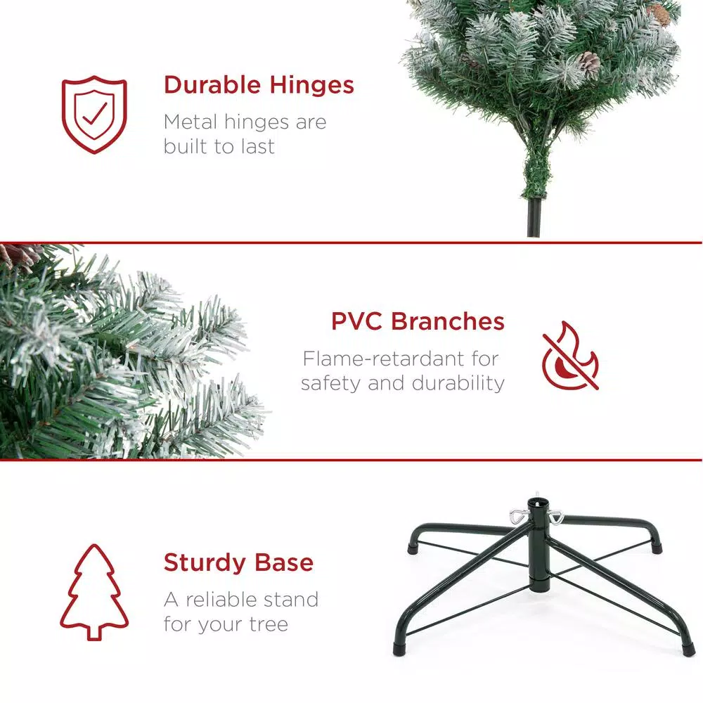 Best Choice Products 9 ft. Unlit Flocked Virginia Pine Artificial Christmas Tree with Pine Cones and Holly Berries