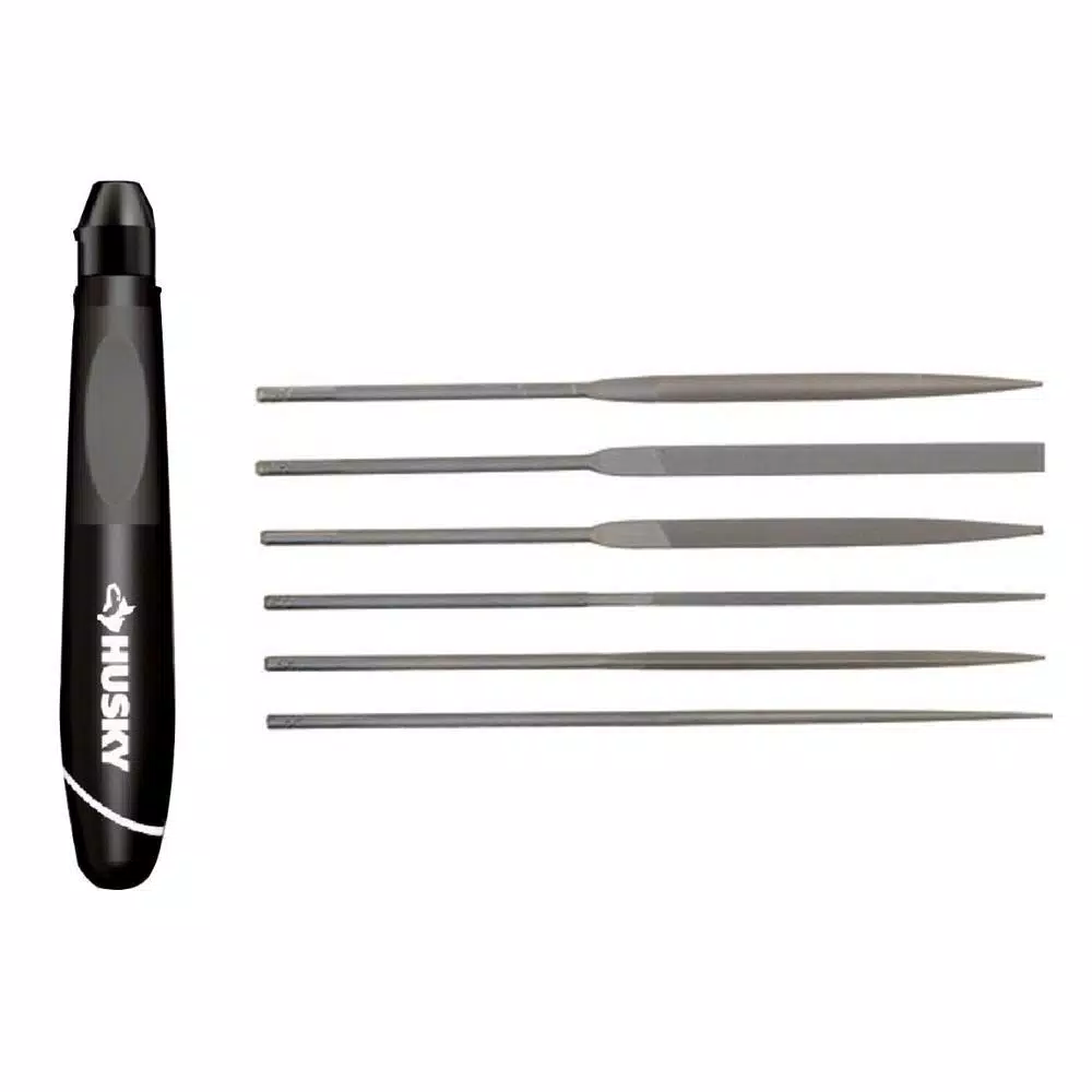 Husky 6-Piece Steel Precision File Set with Ergonomic Handle and Storage Case