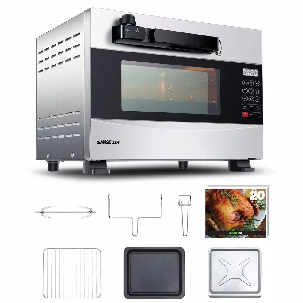 GoWISE USA 1600W 27 Qt. Stainless Steel Electric Pressure Oven with Rotisserie and 10 Programmable Presets