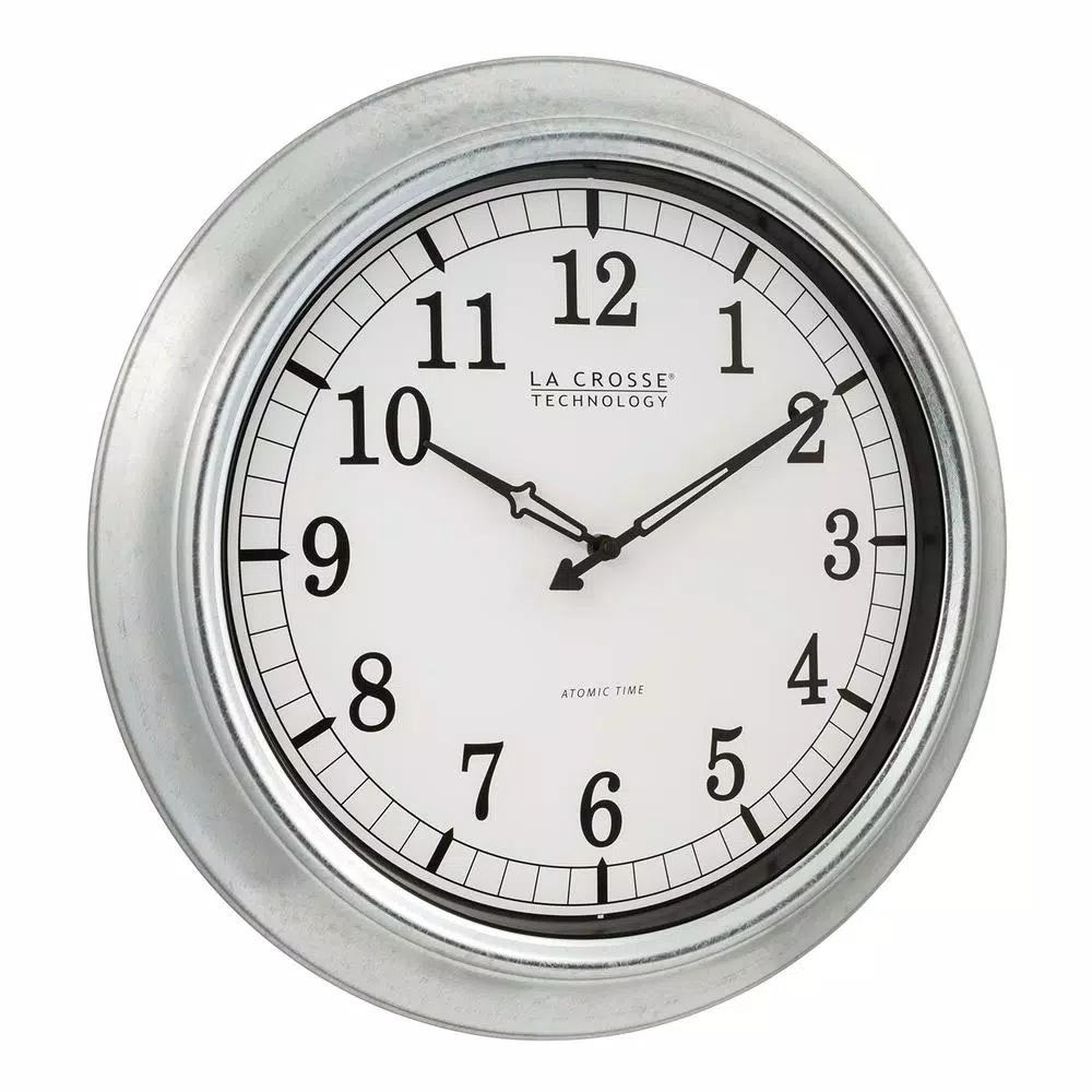 La Crosse Technology 18 in. Galvanized Metal Atomic Analog Wall Clock - Indoor/Outdoor Weather Resistant