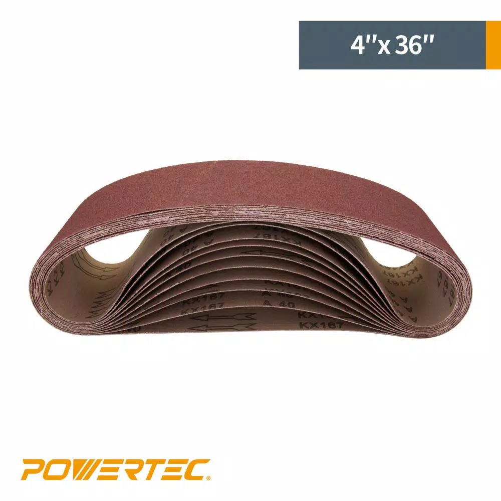POWERTEC 4 in. x 36 in. Aluminum Oxide Sanding Belt Assortment, 18-Pack (60-400 Grit)