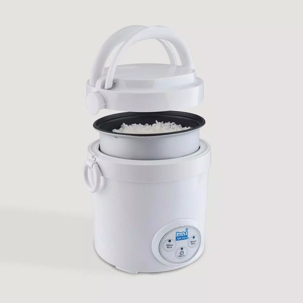 Aroma 3-Cup Mini Rice Cooker with Non-Stick Pot, White