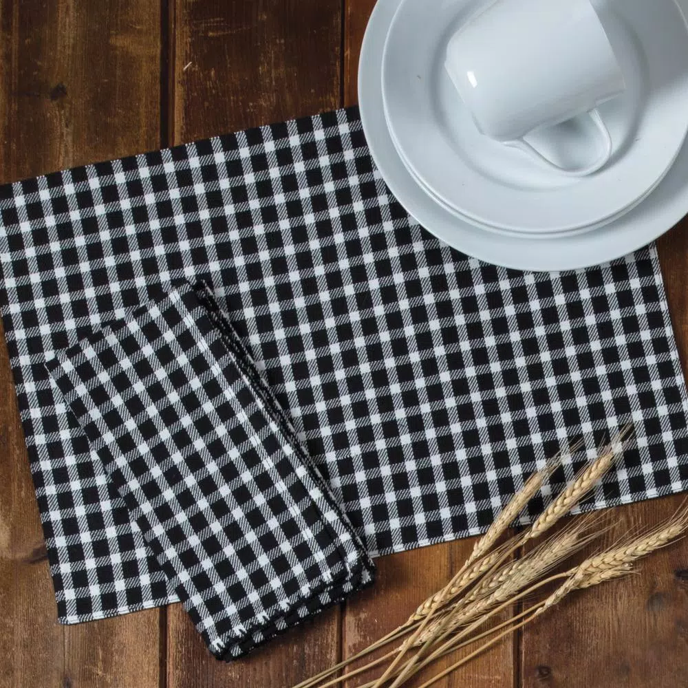 Kay Dee Black and White Cotton Gingham Placemats, Set of 4, Farmhouse Style