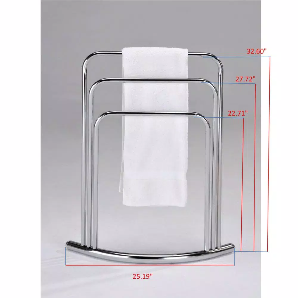 Kings Brand Furniture Modern 3-Bar Freestanding Towel Rack in Polished Chrome