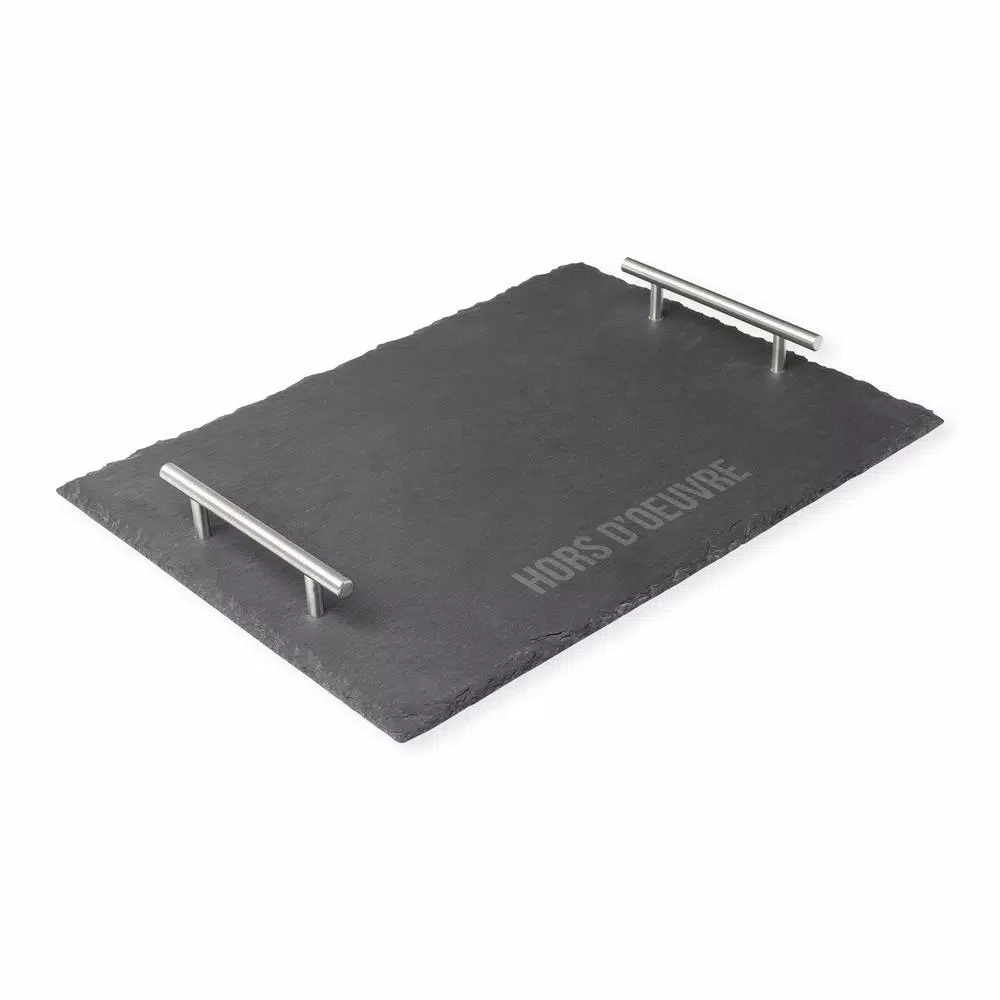 Cathy's Concepts Natural Slate Serving Tray with Metal Handles, 15.75 in. Rectangular Appetizer Board