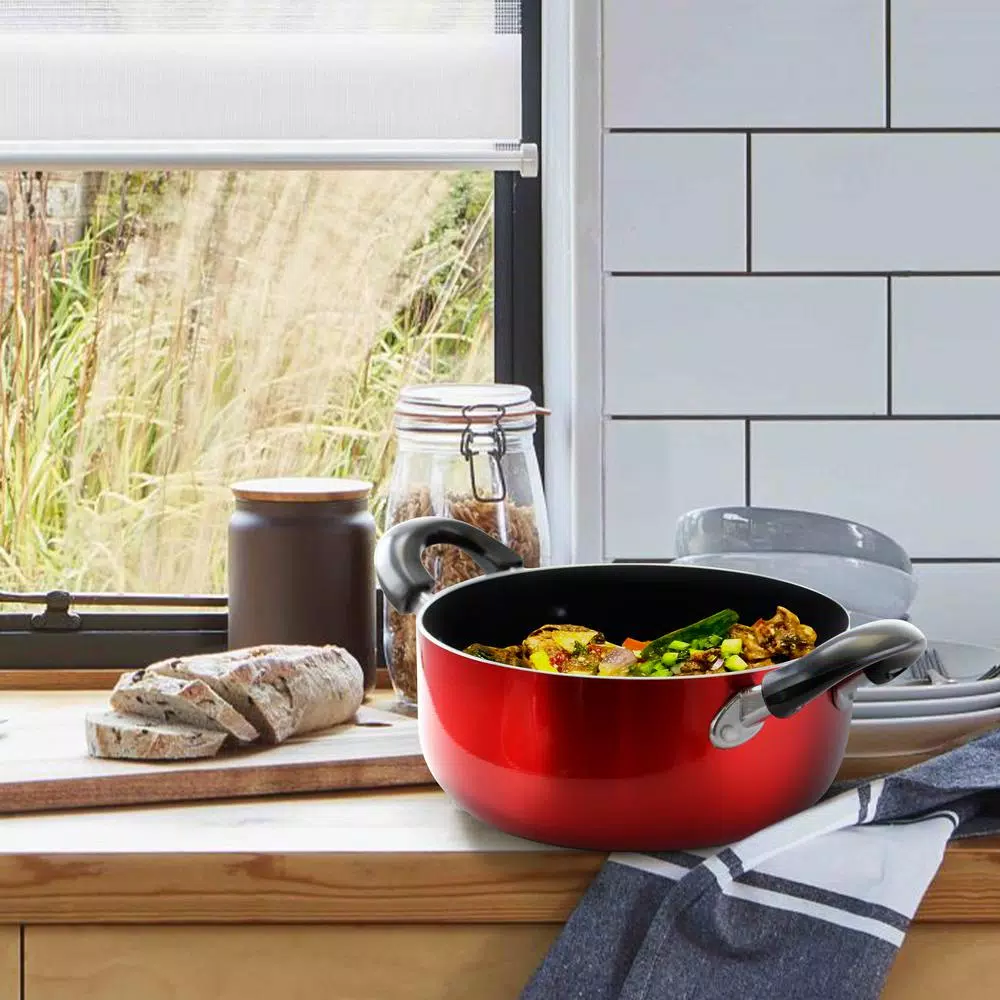 Better Chef 2 Qt. Round Aluminum Nonstick Dutch Oven with Glass Lid, Red