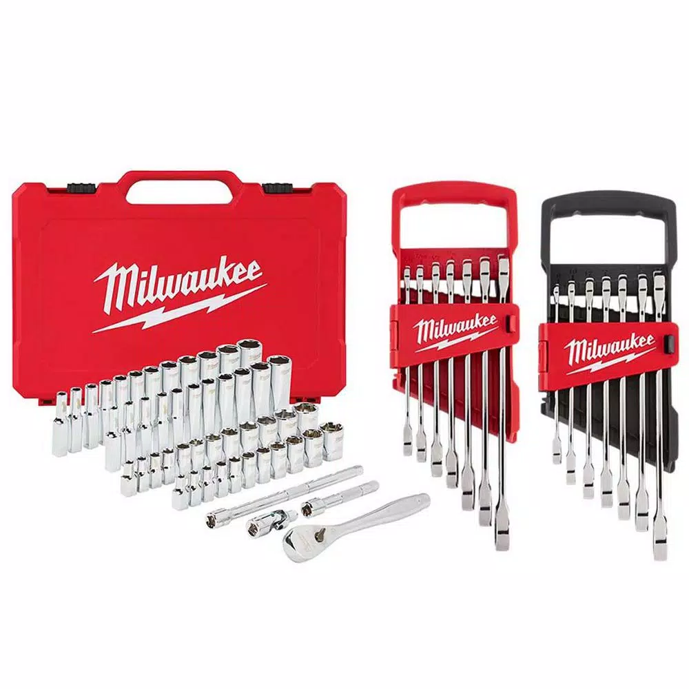 Milwaukee 64-Piece 1/4 in. Drive SAE/Metric Ratchet, Socket, and Combination Ratcheting Wrench Set