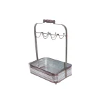 Benzara Rustic Galvanized Metal 6-Hook Crockery Holder with Wooden Handle thumbnail 3