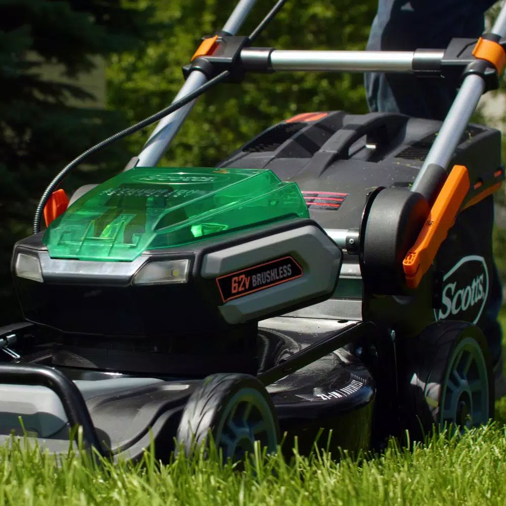 Scotts 21 in. 62V Cordless Lithium-Ion Battery Walk Behind Push Mower with 5 Ah Battery and Charger
