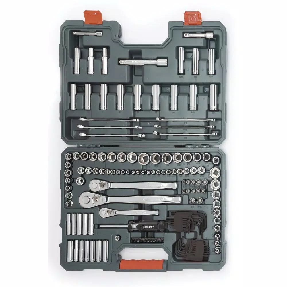 Crescent 142-Piece SAE and Metric Mechanics Tool Set with 1/4, 3/8, and 1/2 in. Drive Ratchets
