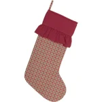 VHC Brands 20 in. Jonathan Plaid Traditional Christmas Stocking - Red, Olive Green, and Tan thumbnail 1