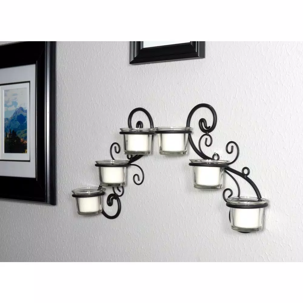 Stonebriar Collection Stonebriar Black Metal Ivy Swirl Candle Wall Sconce Set of 2