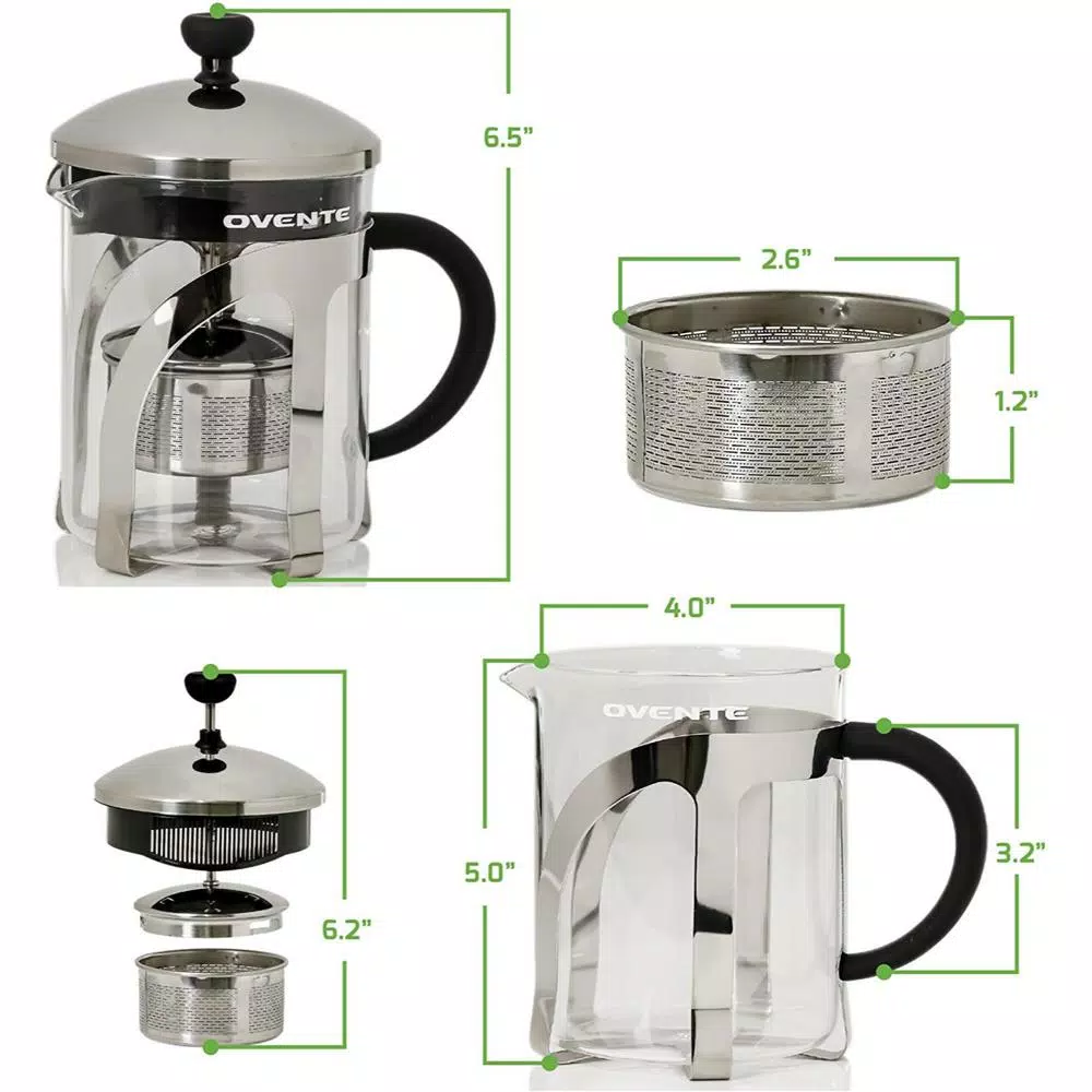 Ovente 2.5-Cup Glass Tea Maker with Removable Stainless Steel Infuser and Measuring Scoop