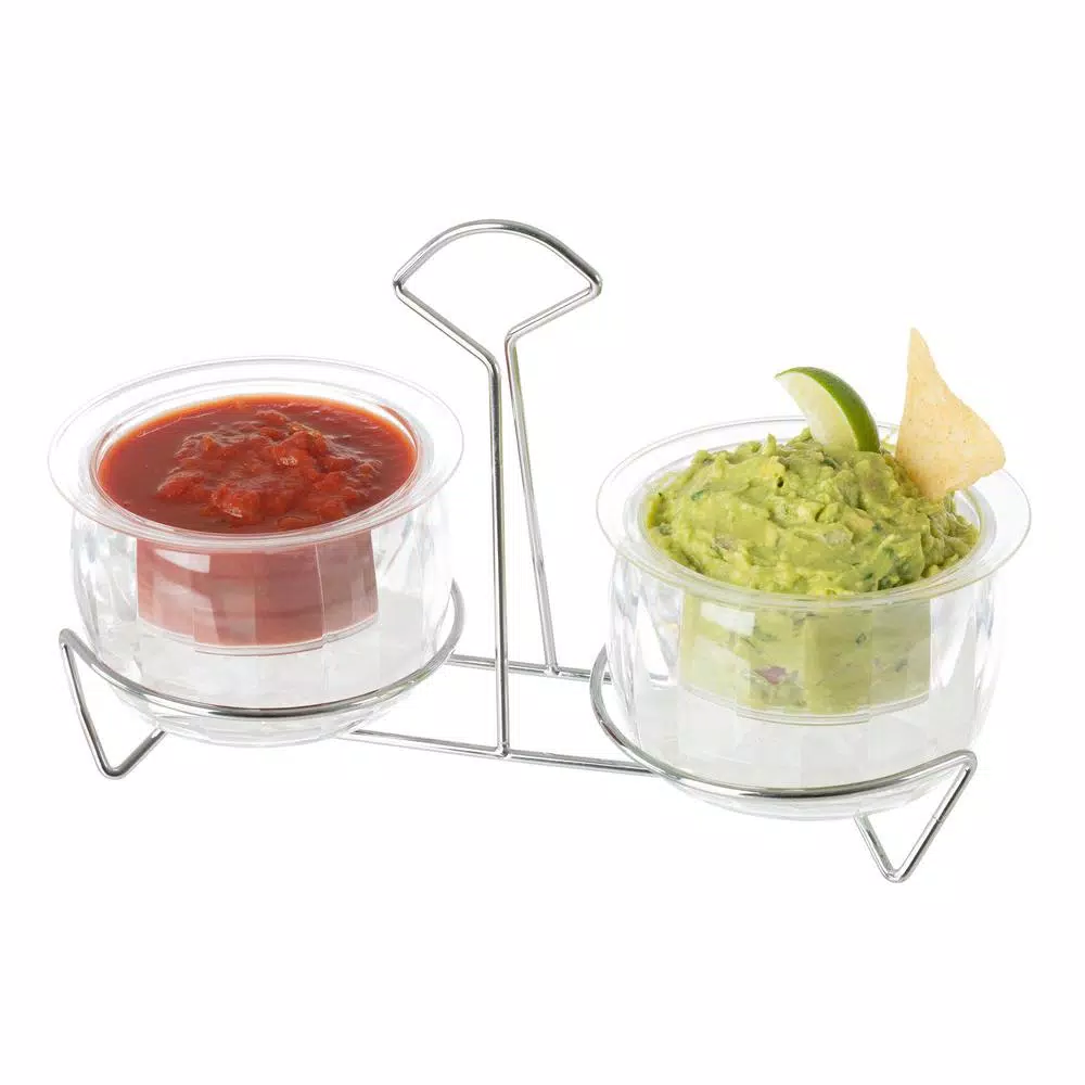 Classic Cuisine Cold Dip Serving Bowls with Ice Compartment and Metal Carrier, 2-Pack