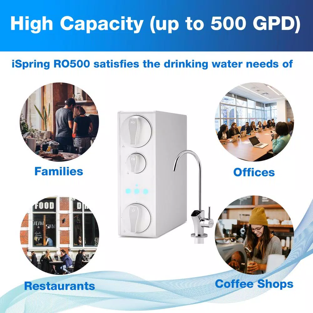 ISPRING RO500 Tankless Reverse Osmosis Water Filtration System with Smart Faucet, 500 GPD, 2:1 Pure to Drain Ratio