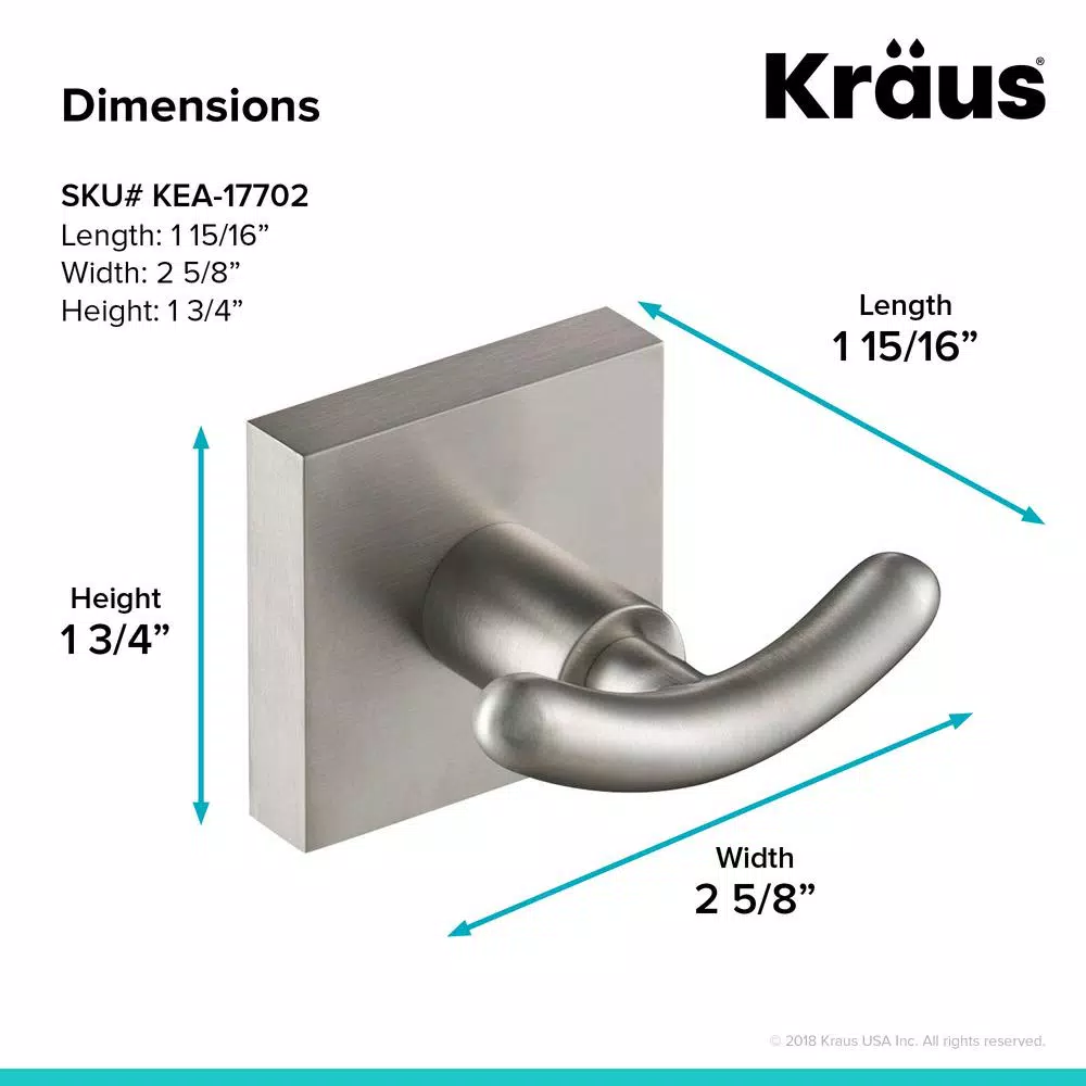 KRAUS Ventus Double Hook Bathroom Robe and Towel Hook, Brushed Nickel