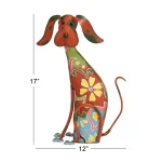 LITTON LANE Whimsical Dog Iron Sculpture with Floral Botanical Details and Wagging Spring Tail thumbnail 6