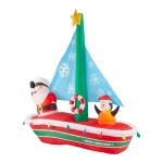 Home Accents Holiday 7 ft. Pre-Lit LED Inflatable Santa in Sailboat with Penguin Christmas Decoration thumbnail 3