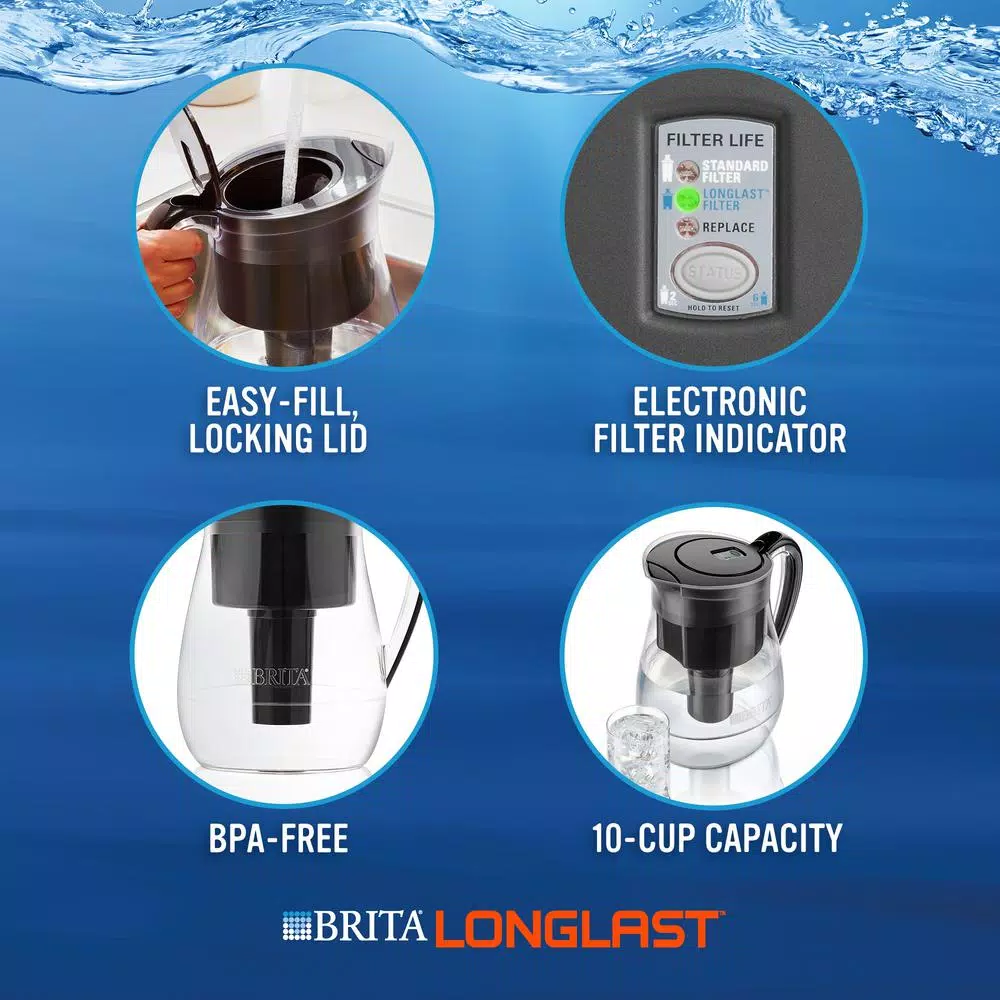 Brita Monterey 10-Cup Water Filter Pitcher with Longlast Filter, Black