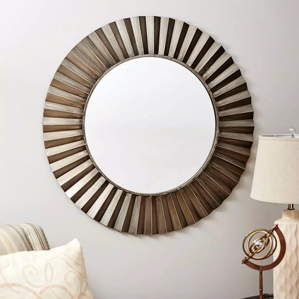 Household Essentials 37" Bronze Sunburst Round Wall Mirror - Contemporary Glam Accent Mirror