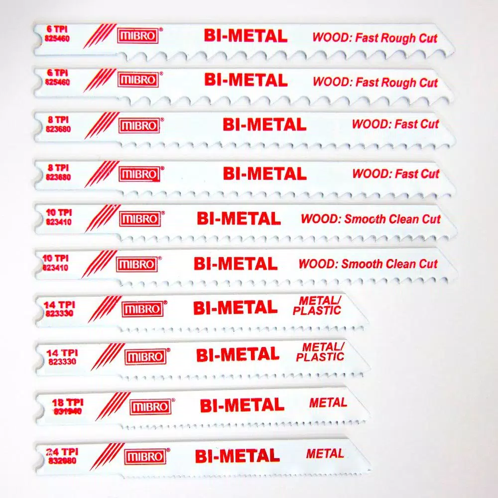 MIBRO 10-Piece Bi-Metal Jigsaw Blade Set for Wood and Metal Cutting, Universal U-Shank