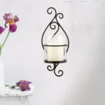 Stonebriar Collection Stonebriar Black Metal Scrolled Pillar Candle Sconce with Glass Cylinder thumbnail 4