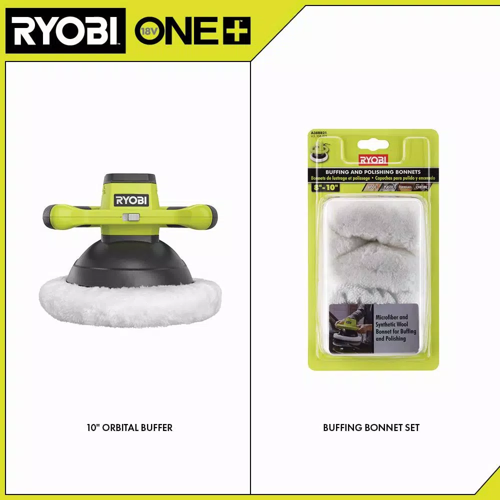 RYOBI 18V ONE+ 10 in. Cordless Orbital Buffer with 4 Buffing Bonnet Set