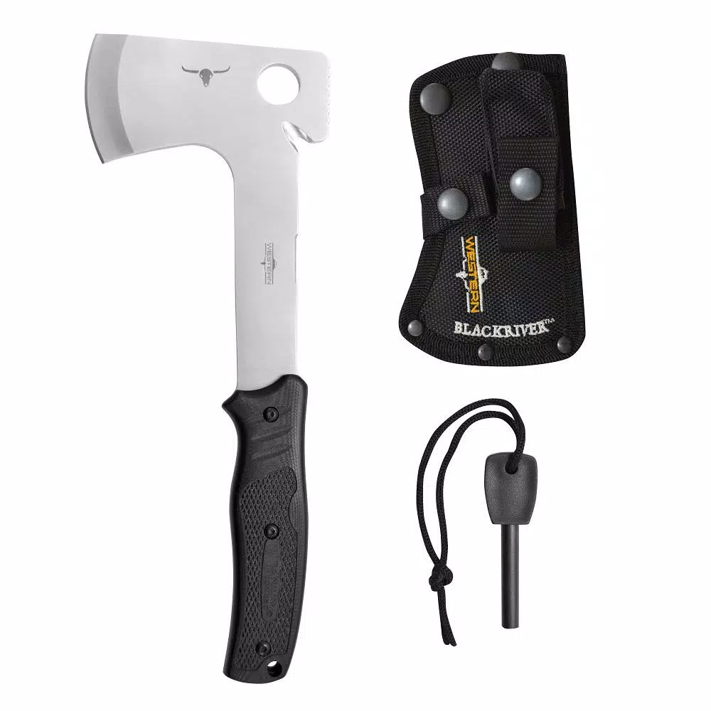 WESTERN BlackRiver 11.5 in. Titanium Bonded Blade Hatchet with Fire Starter and Ballistic Nylon Sheath