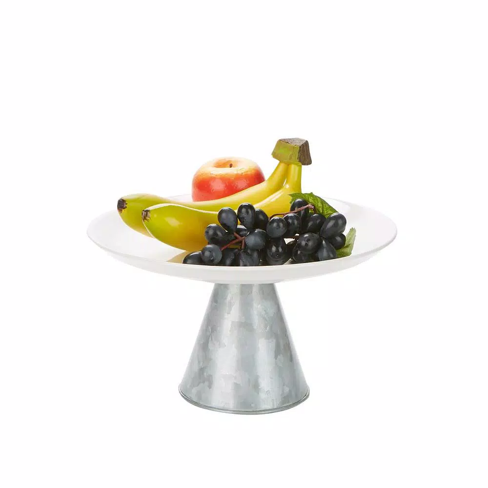 Mind Reader The Mind Reader Silver Ceramic & Galvanized Iron Cake Stand, Dessert & Cupcake Display Tray